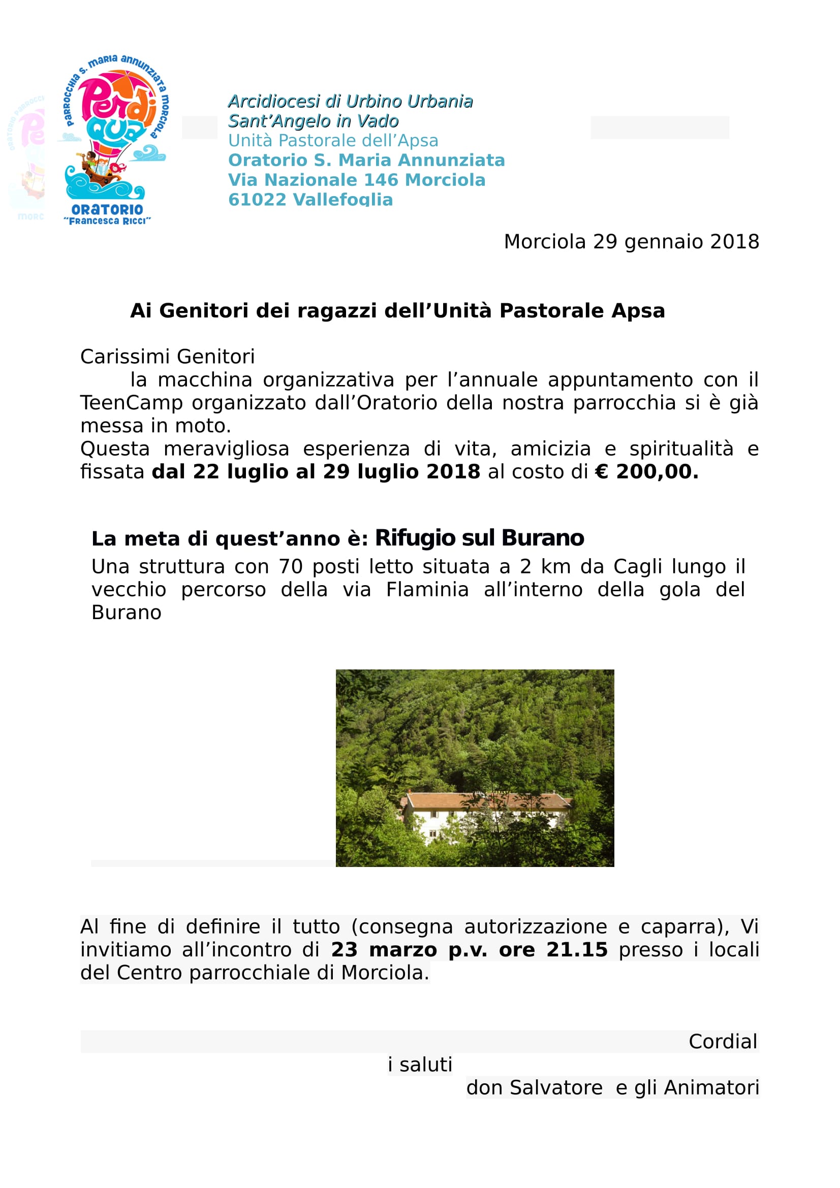 Lettera per TeenCamp 2018 1